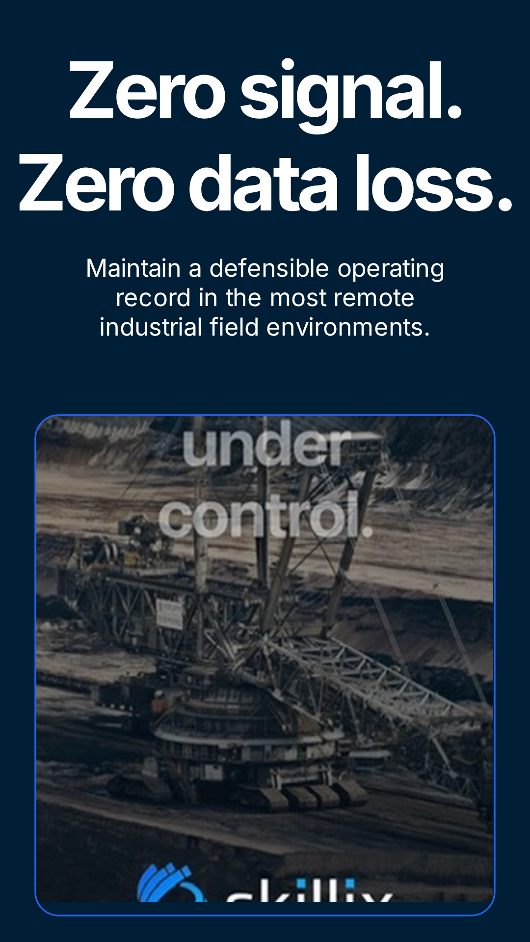 Skillix mobile app shown on an industrial site phone render