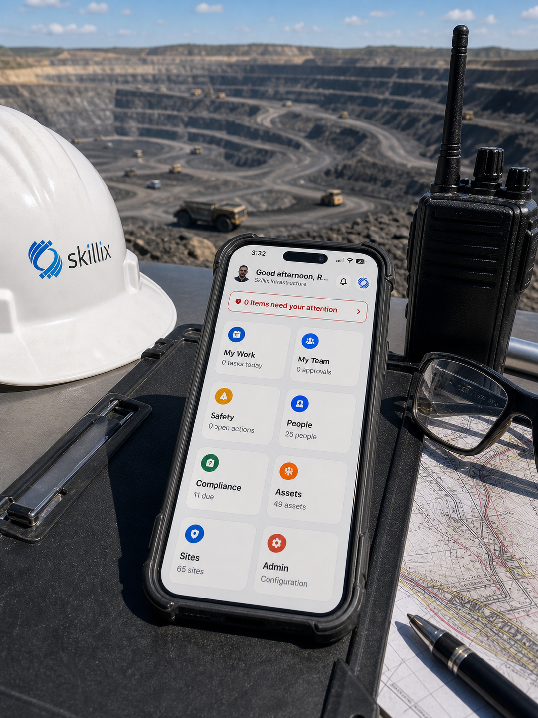 Skillix mobile workforce screen in a site office setting