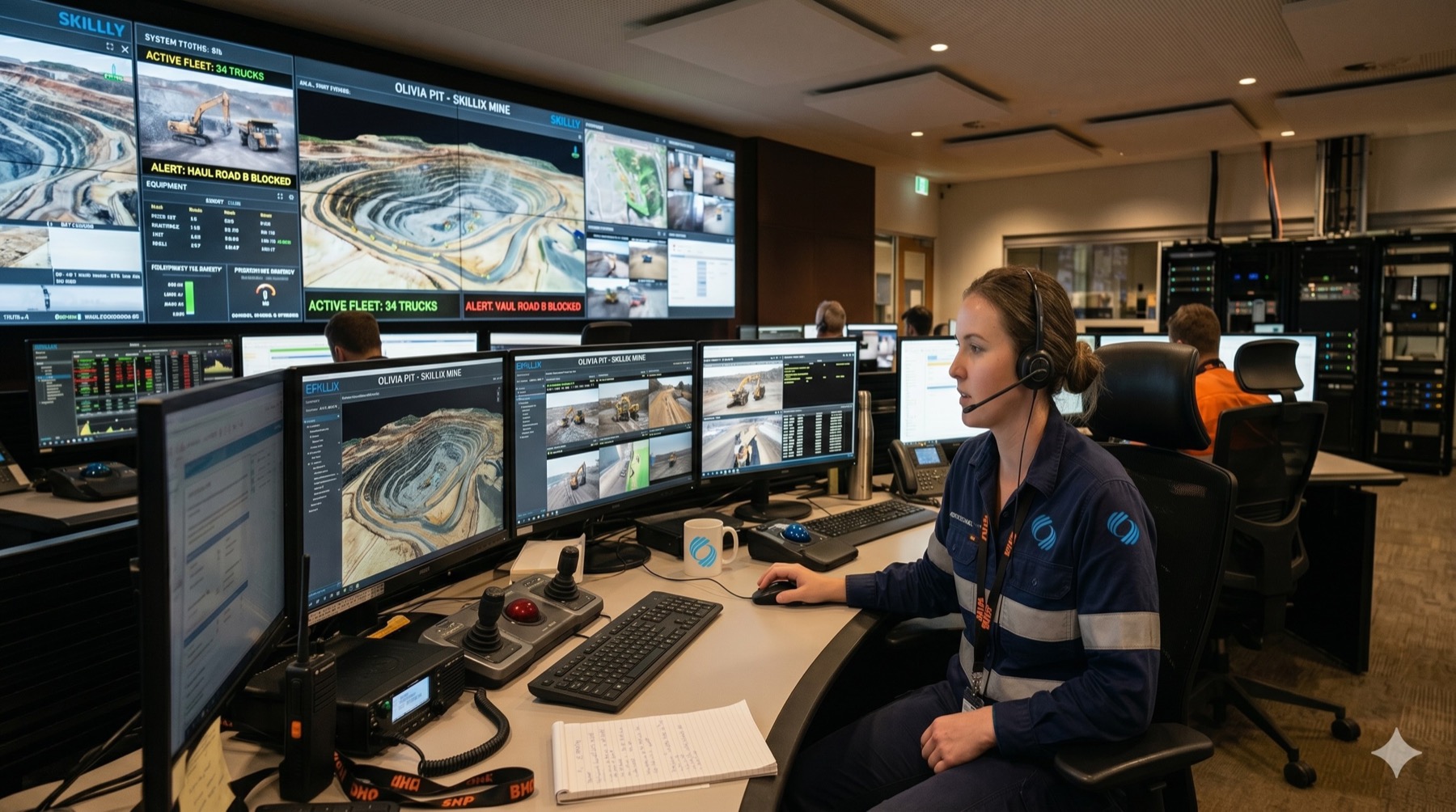 Industrial control room monitoring mining operations